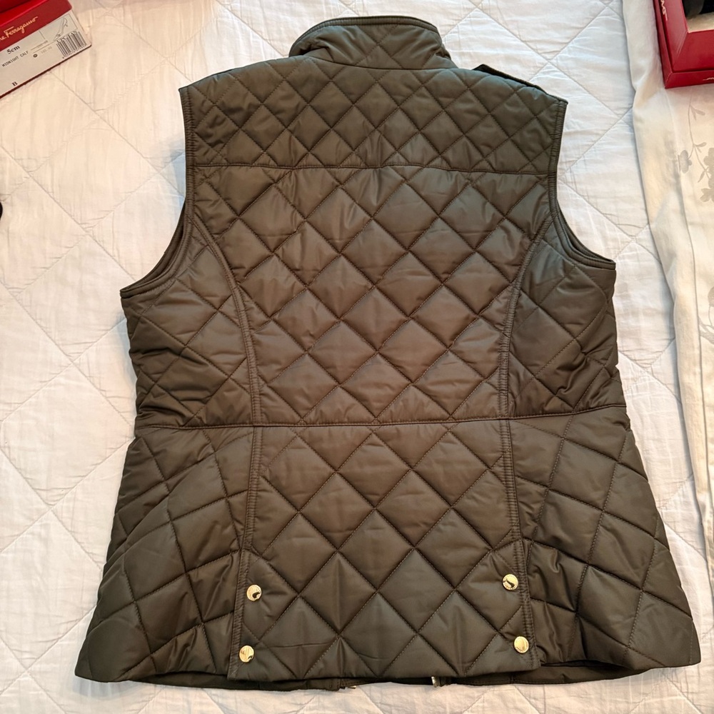 Burberry Olive Green Plaid-Lined Quilted Vest - Picture 6 of 8